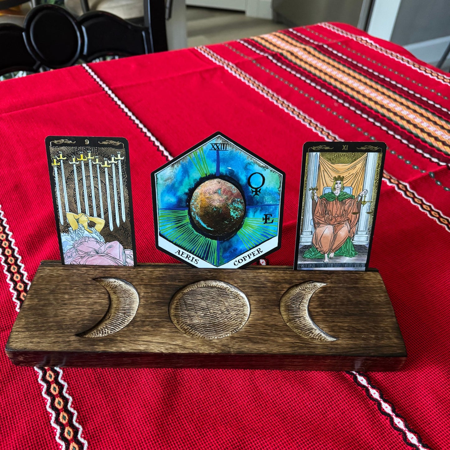 Wooden Card Display Stand with Triple Moon