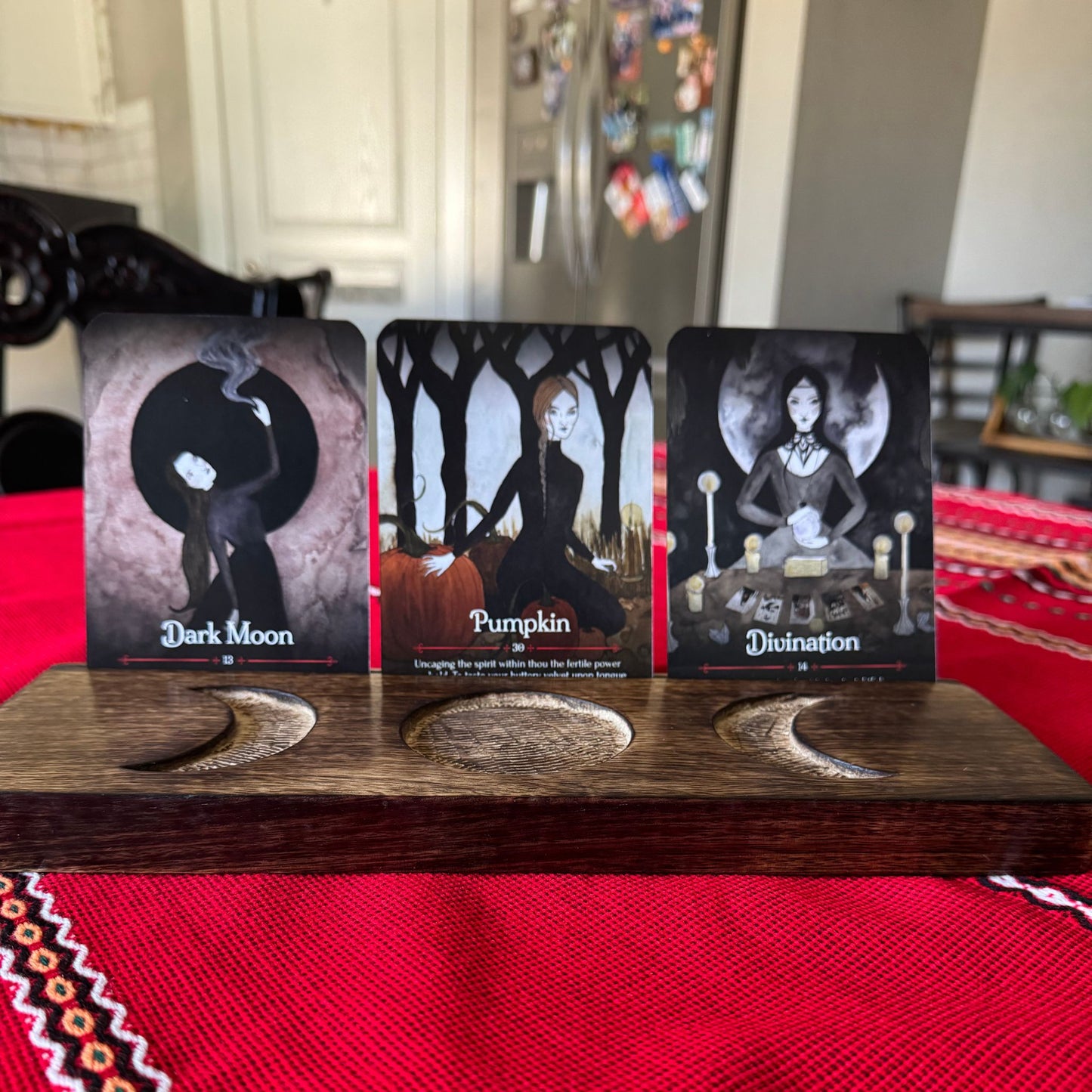 Wooden Card Display Stand with Triple Moon