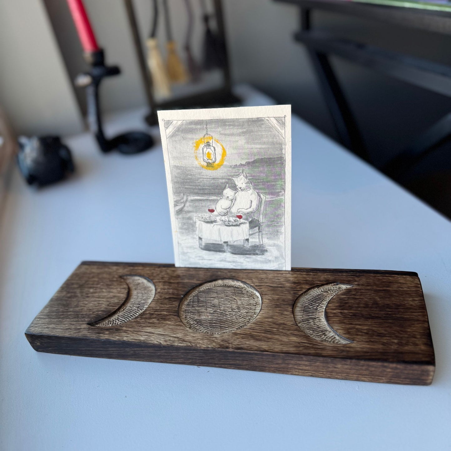 Wooden Card Display Stand with Triple Moon