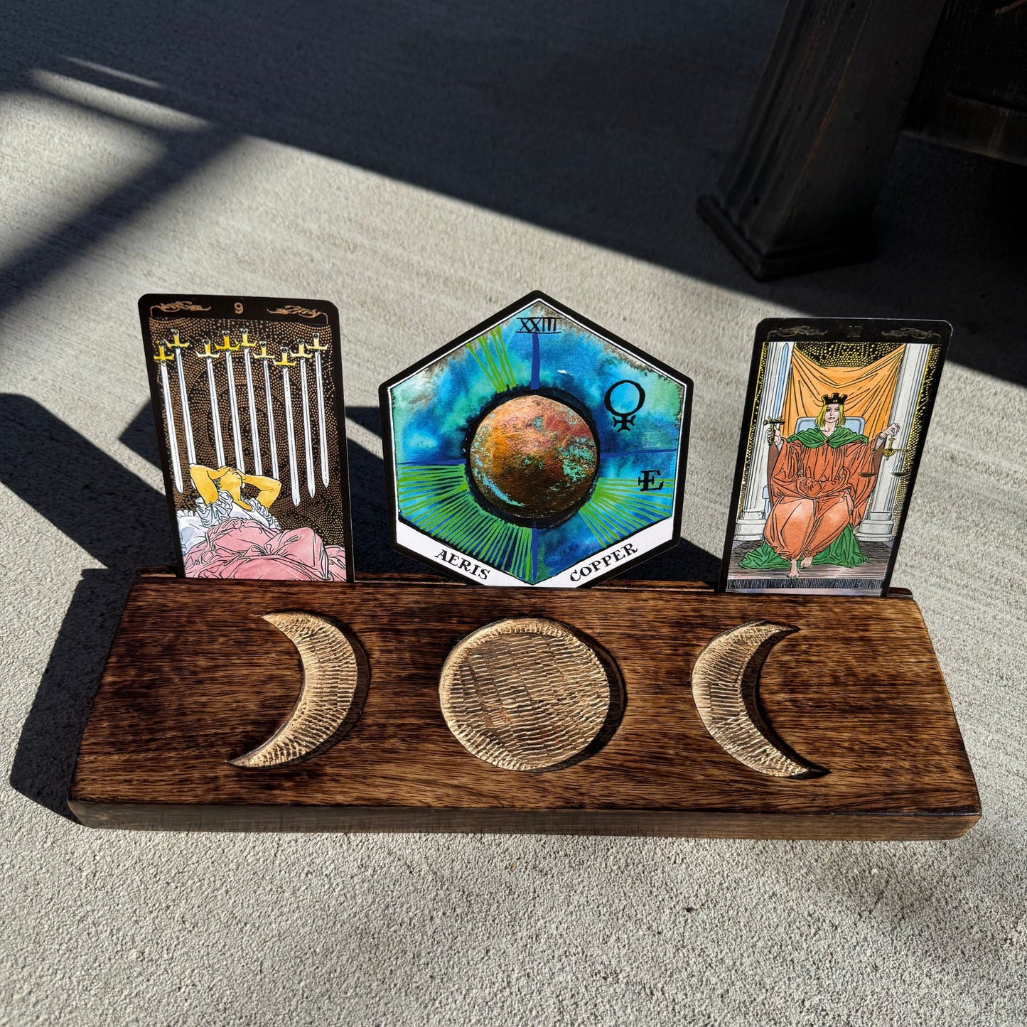 Wooden Card Display Stand with Triple Moon