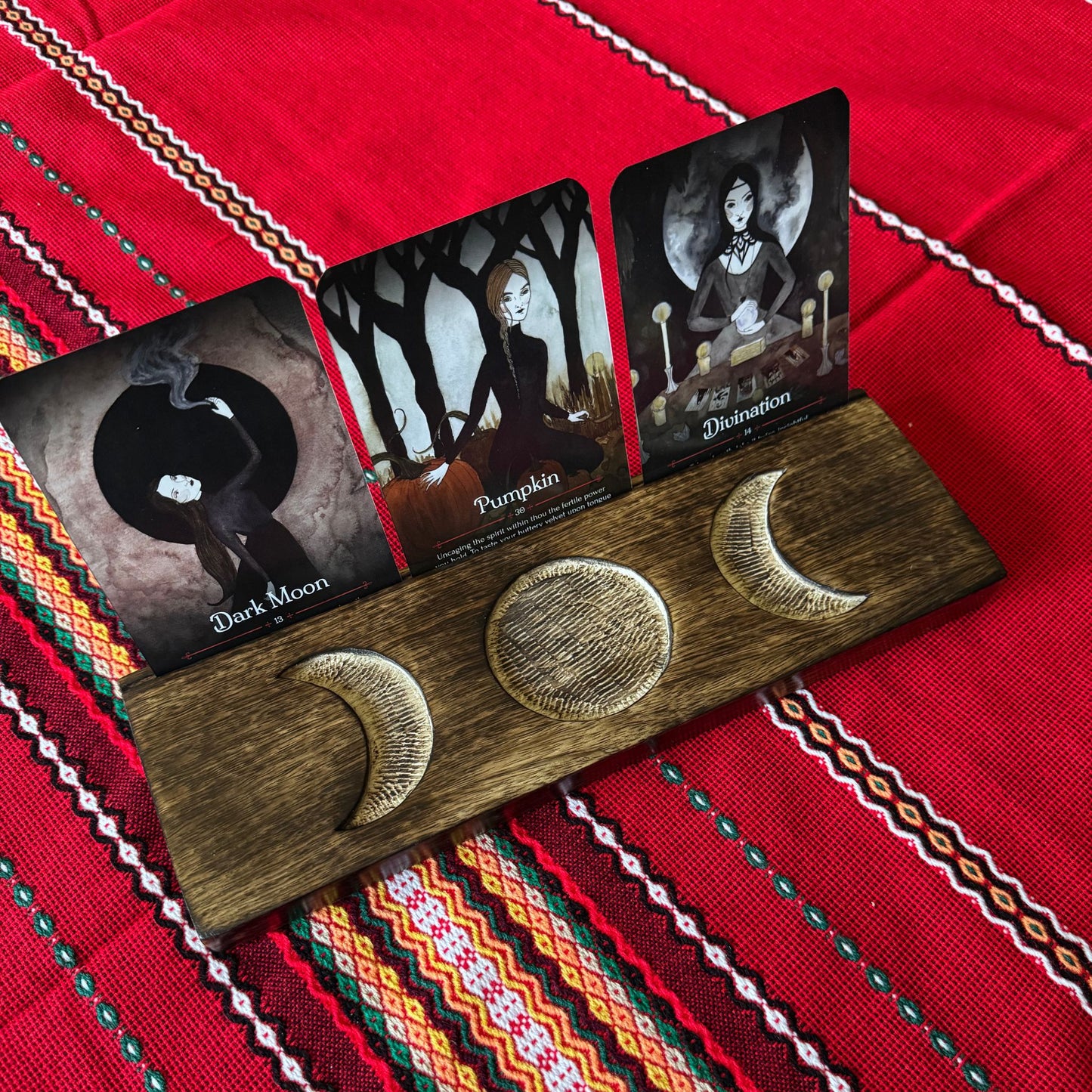 Wooden Card Display Stand with Triple Moon