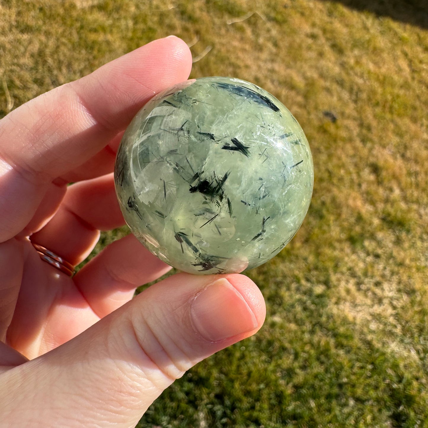 Prehnite Polished Sphere w/ Druzy Caves (40mm)