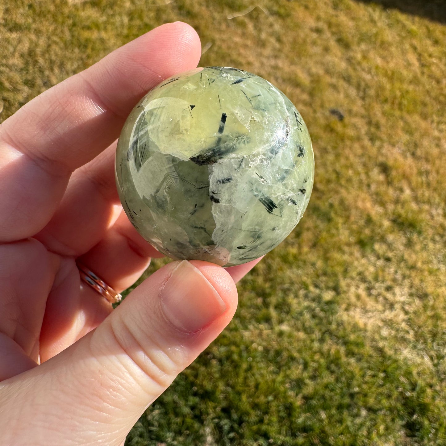 Prehnite Polished Sphere w/ Druzy Caves (40mm)